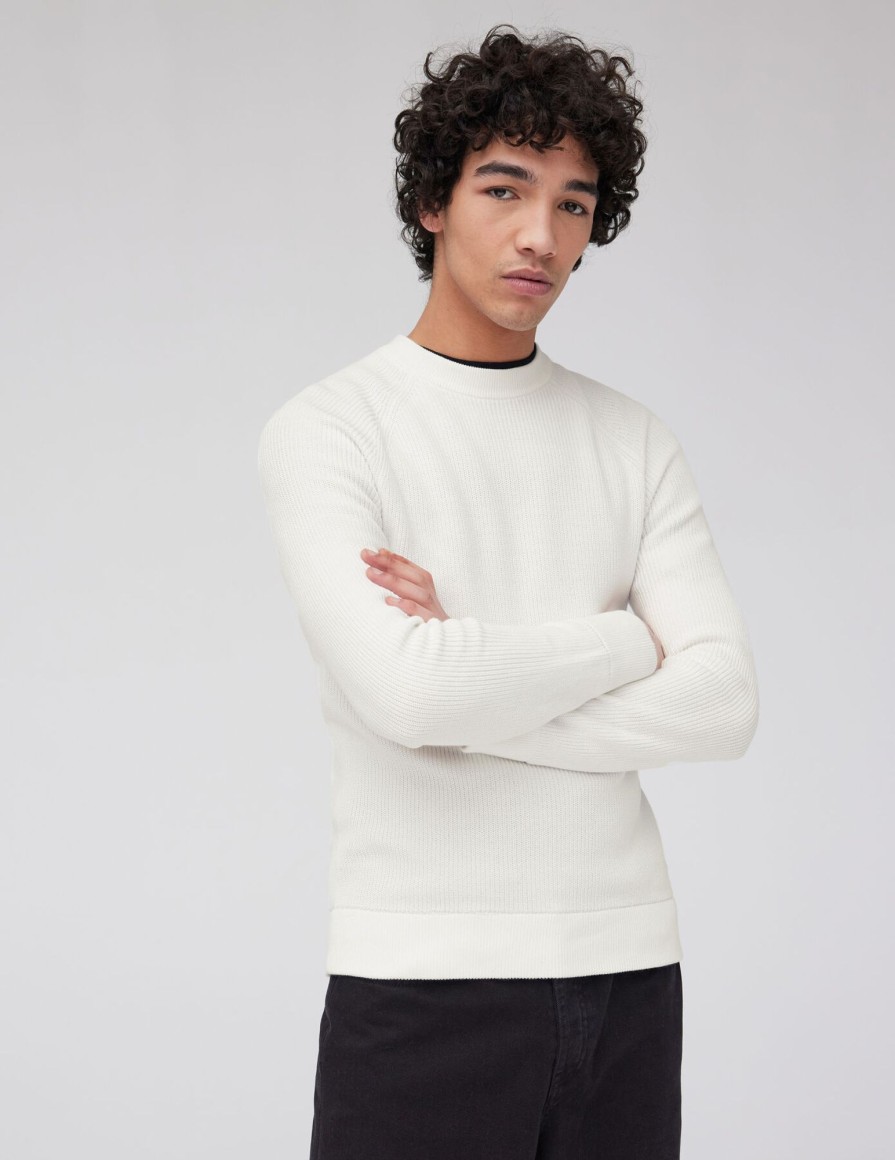 Homme BZB Pull | Pull Col Rond Coton Uni Blanc