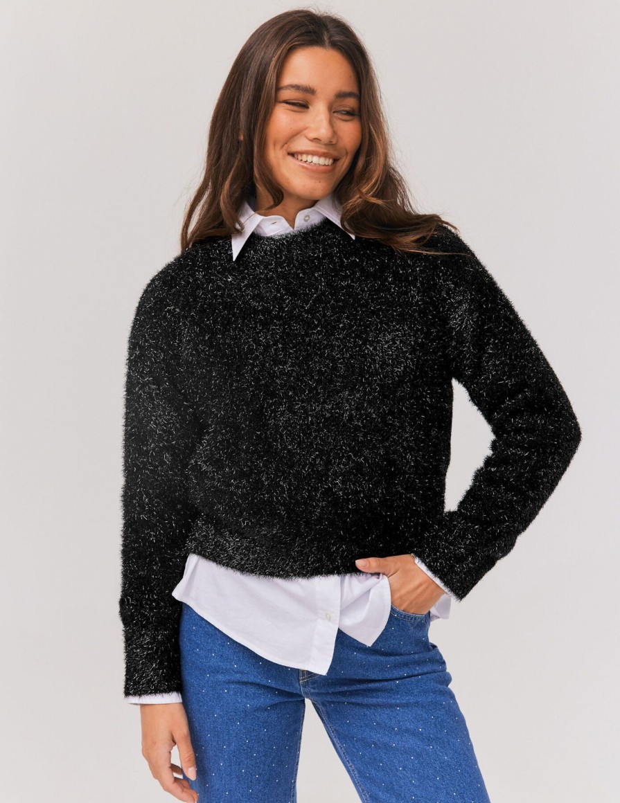 Femme BZB Pull | Pull Fetes Paillete Noir