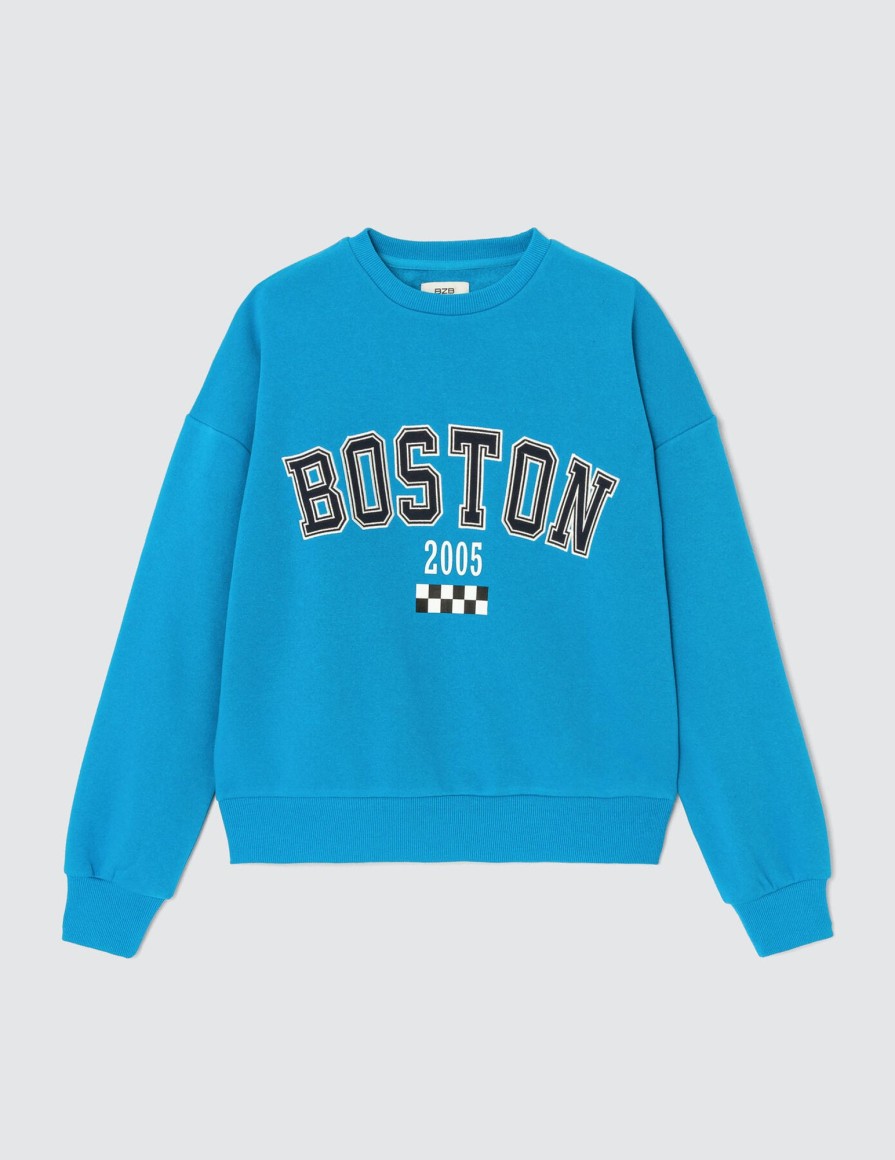 Femme BZB Sweat | Sweat Campus Boston Bleu Moyen