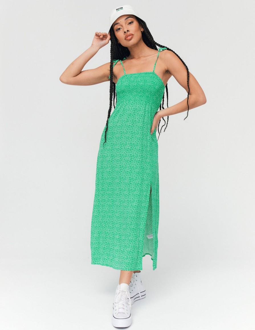 Femme BZB Robe | Robe Longue Bretelles A Nouer Vert