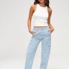 Femme BZB Jeans | Jean Cargo Taille Elastiquee Bleu Clair