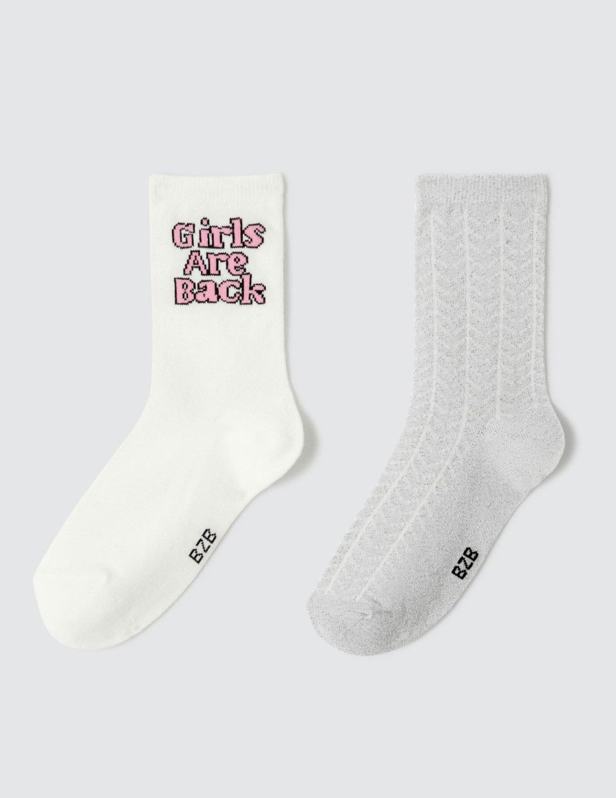 Femme BZB Collants & Chaussettes | Lot De 2 Paires De Chaussettes Fantaisie Blanc