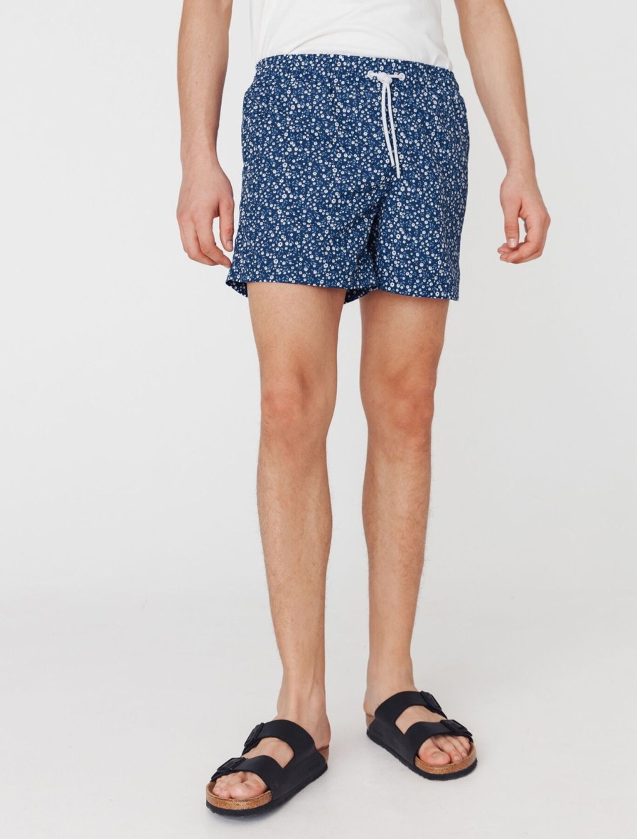 Homme BZB Shorts De Bain | Short De Bain Mi-Long Imprime Fleuris Bleu Marine Fantaisie