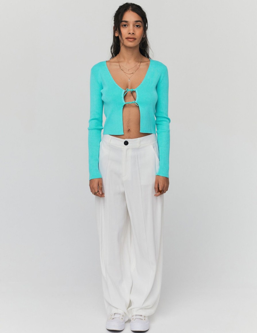 Femme BZB Gilet | Gilet Court A Noeuds Bleu Turquoise