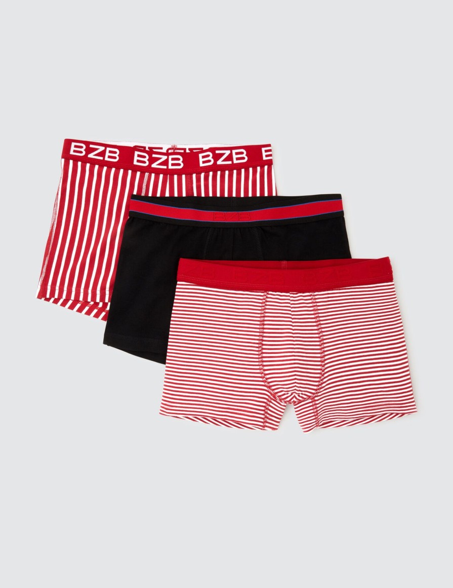 Homme BZB Sous-Vetements & Pyjama | Lot De 3 Boxers Rayures Rouge