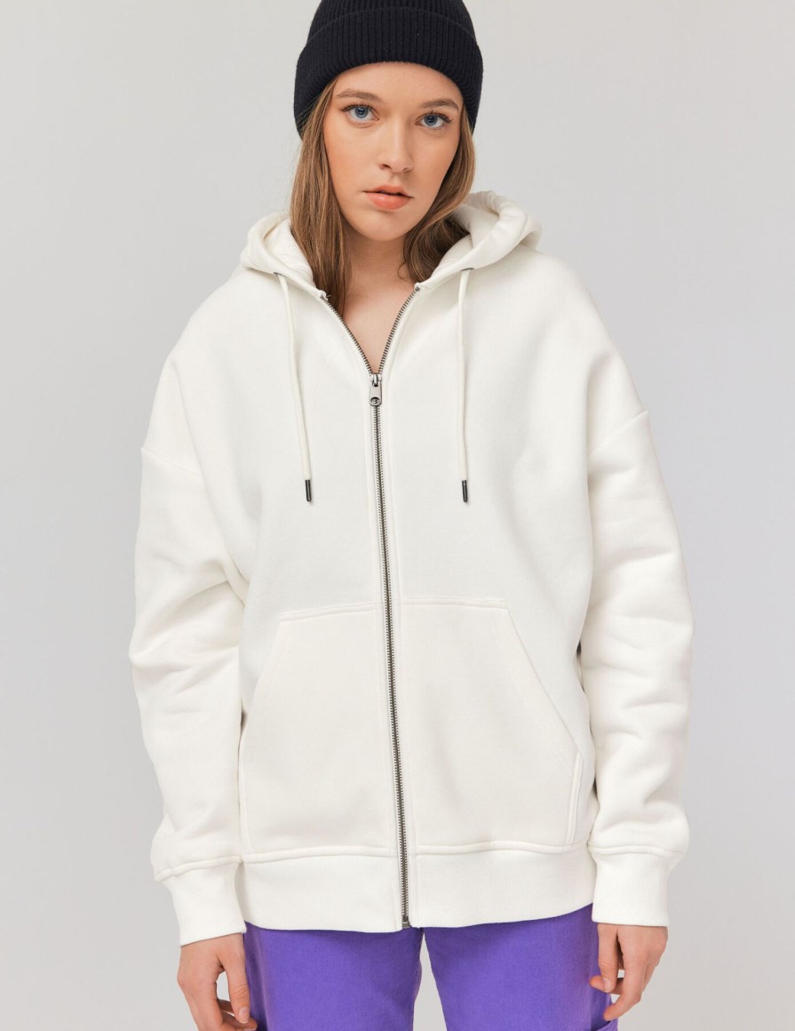 Femme BZB Sweat | Sweat Oversize Zippe Blanc