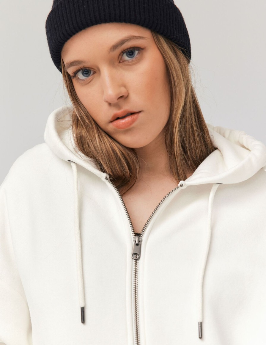 Femme BZB Sweat | Sweat Oversize Zippe Blanc