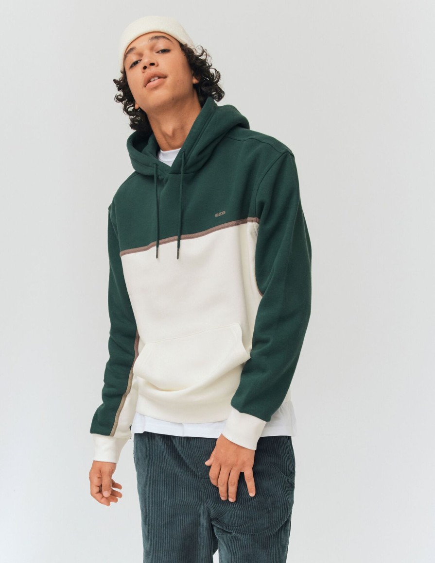 Homme BZB Sweat | Sweat Colorblock Avec Bande Contrastee Vert