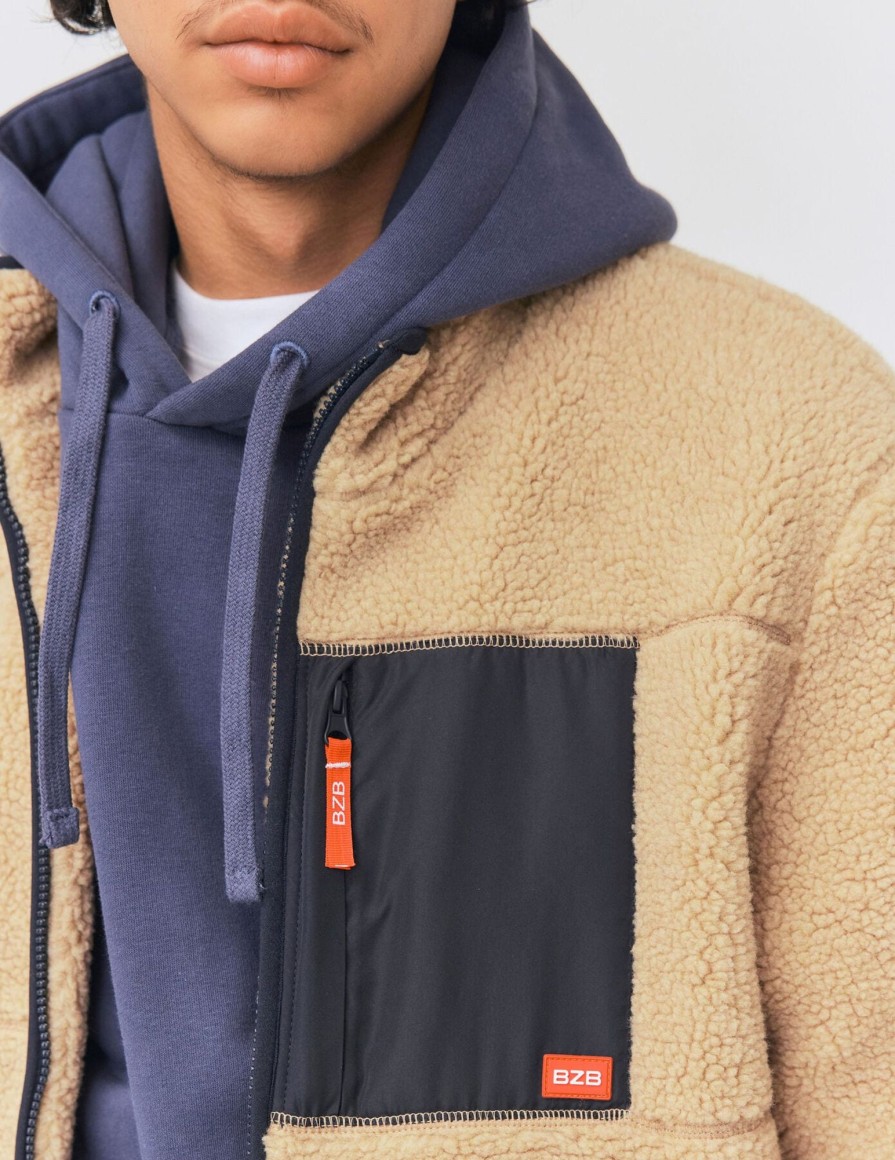 Homme BZB Veste & Blouson | Blouson Sherpa Zippe Beige