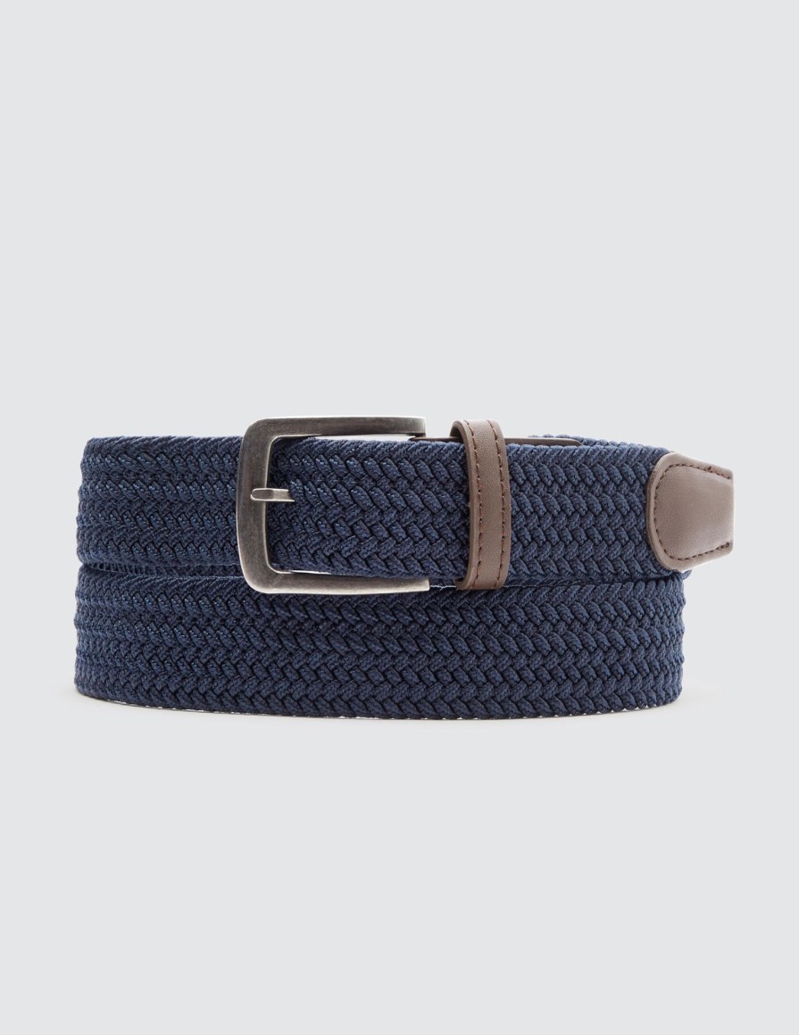 Homme BZB Ceinture | Ceinture Tressee Elastique Bleu Fonce