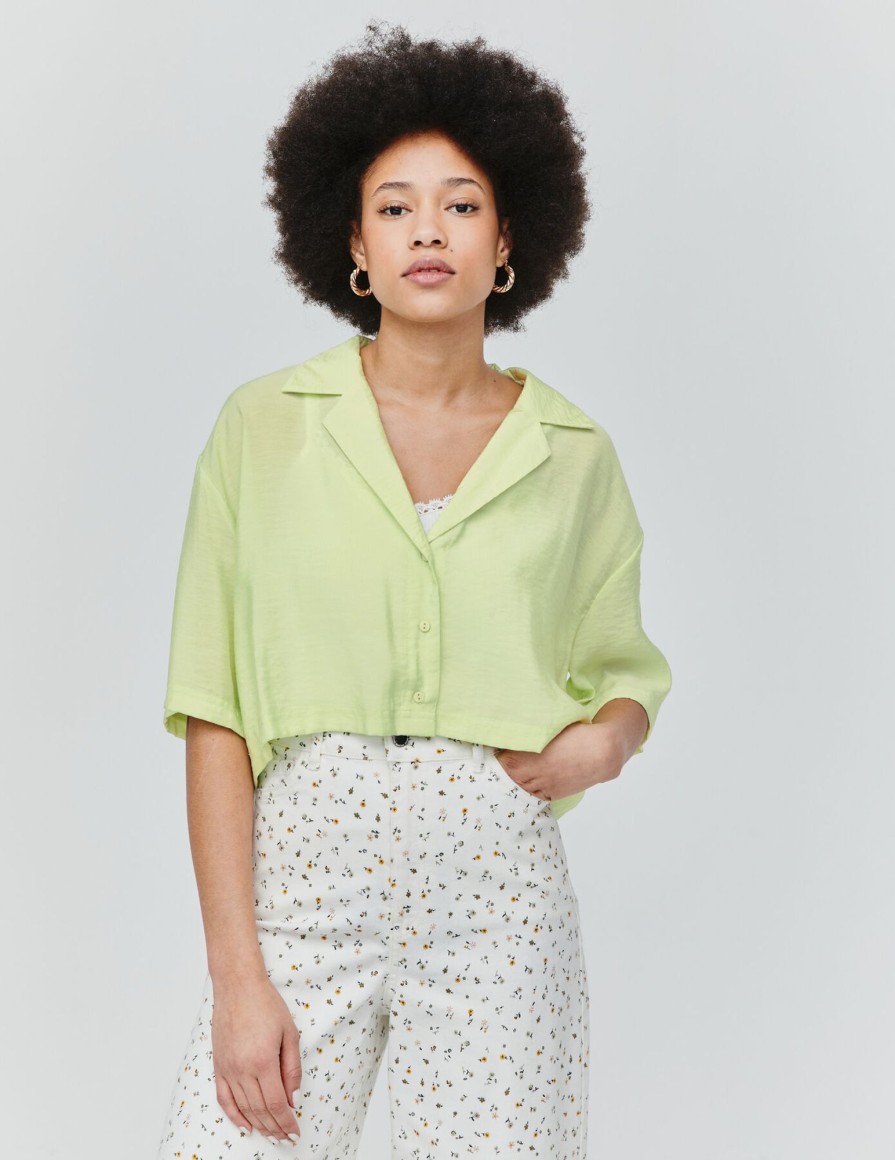 Femme BZB Chemise & Blouse | Chemise Satinee Boxy Vert Clair