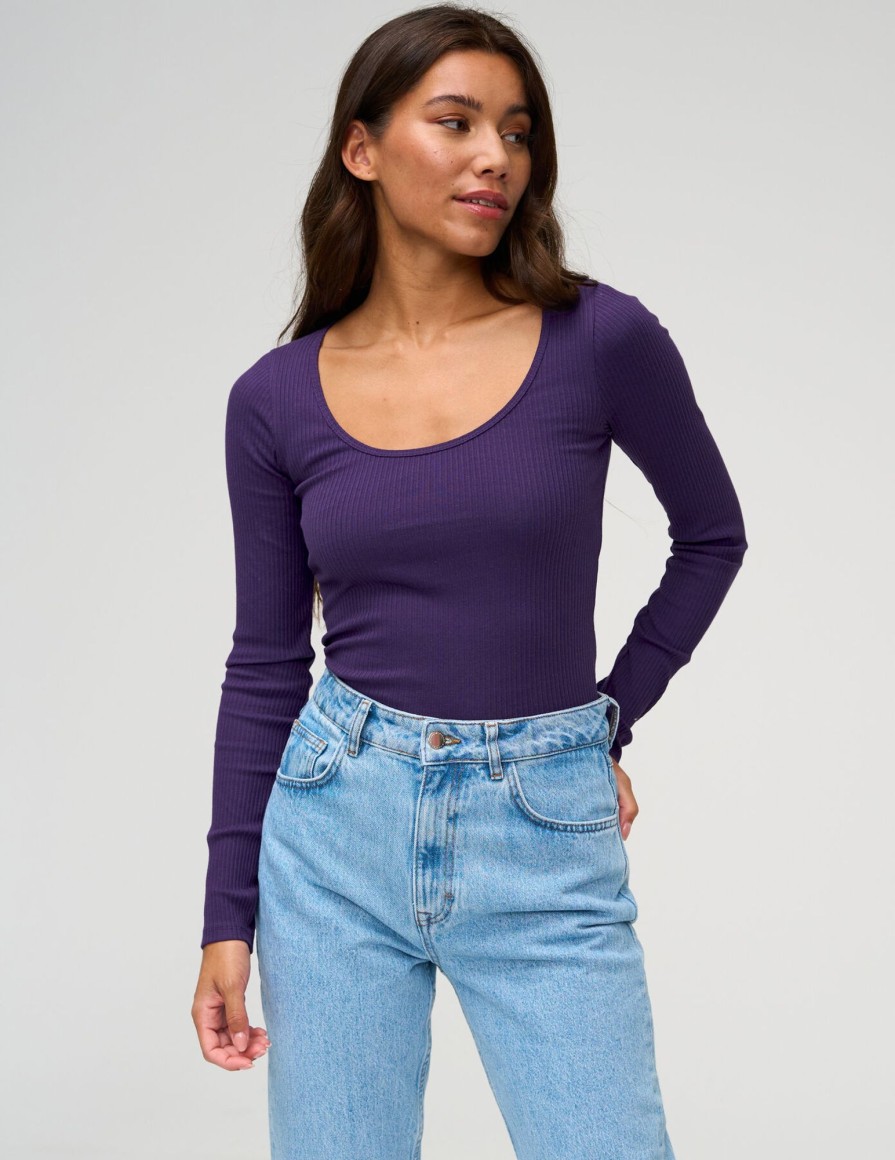 Femme BZB Tee-Shirt & Polo | T-Shirt Manches Longues Uni Violet