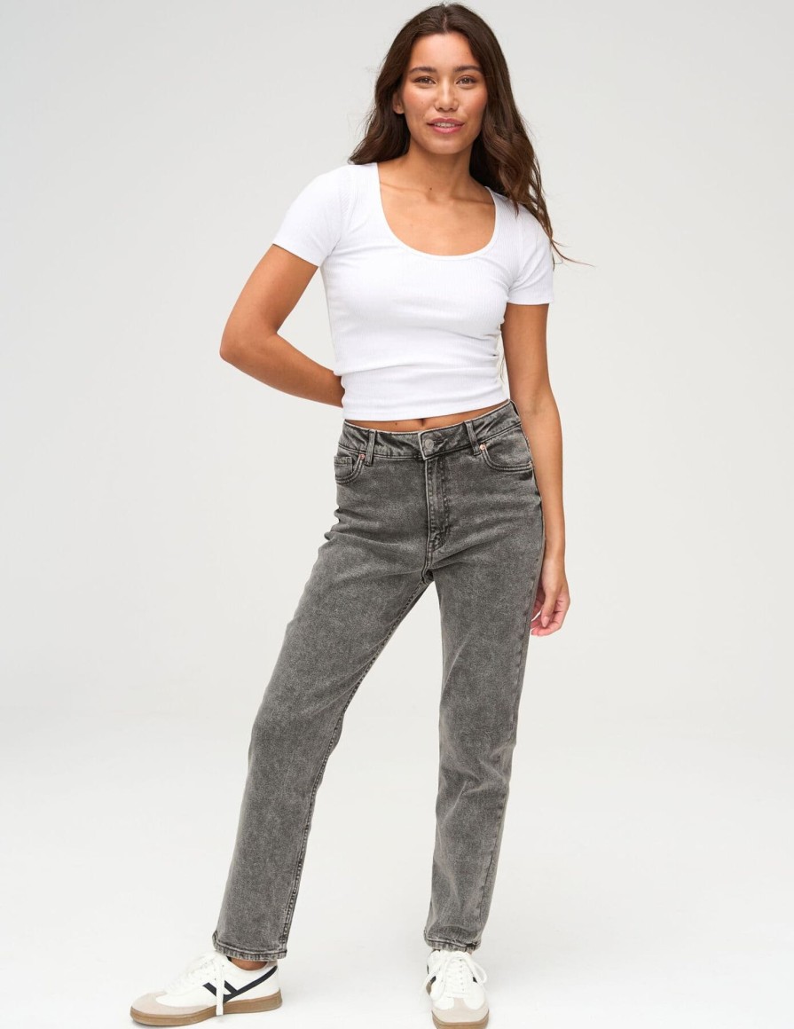 Femme BZB Jeans | Jean Mom Fit Gris Fonce