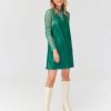 Femme BZB Robe | Robe Boutonnee Tissu Enduit Vert