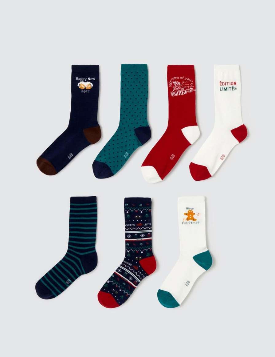 Homme BZB Chaussettes | Coffret Cadeau De 7 Paires De Chaussettes Multicolore