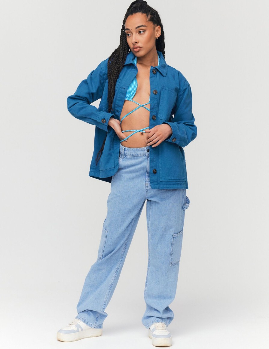 Femme BZB Veste & Blouson | Veste Coton Boutonnee Bleu Fonce