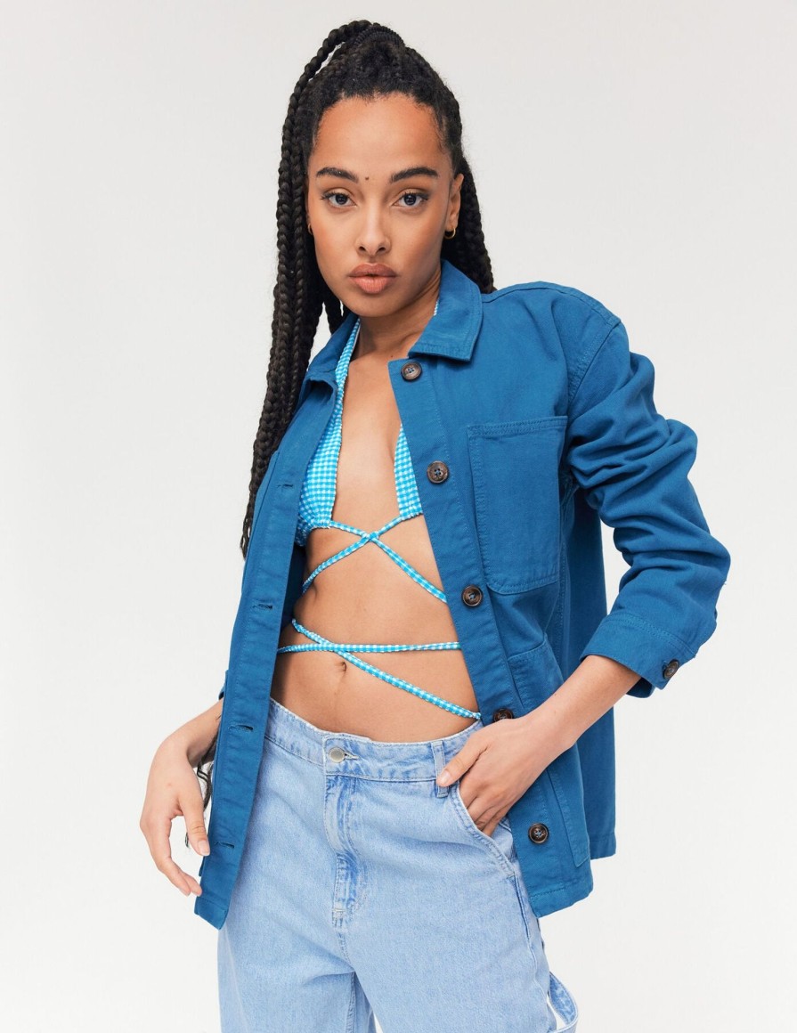 Femme BZB Veste & Blouson | Veste Coton Boutonnee Bleu Fonce