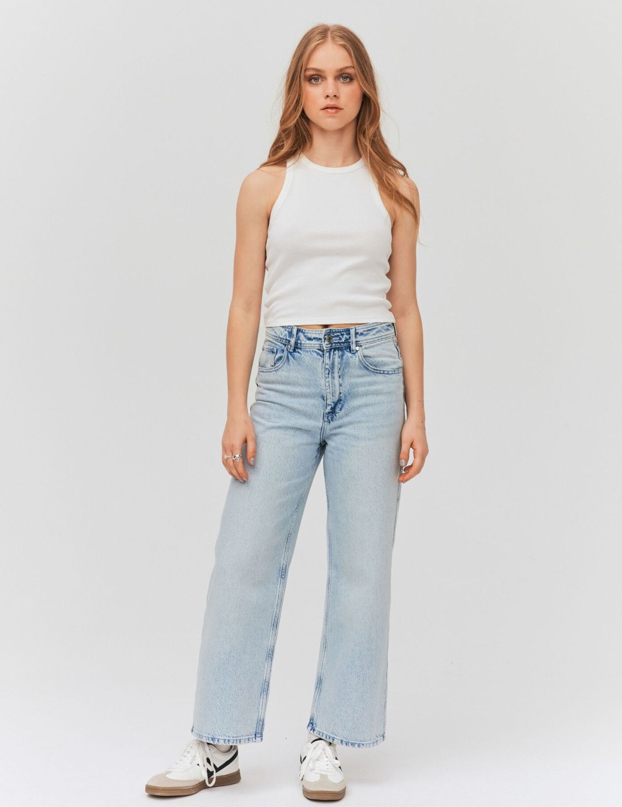 Femme BZB Jeans | Jean Wide Leg Cropped Bleu Moyen