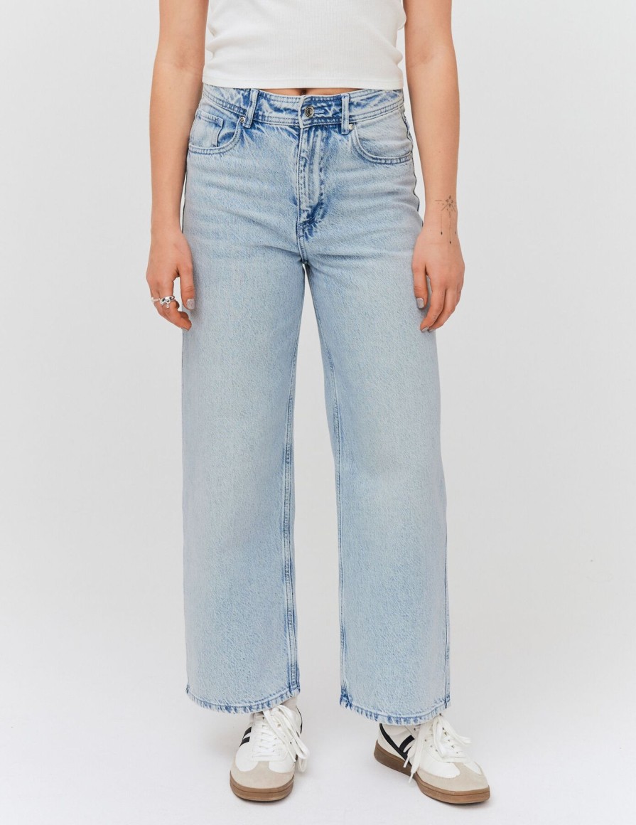 Femme BZB Jeans | Jean Wide Leg Cropped Bleu Moyen