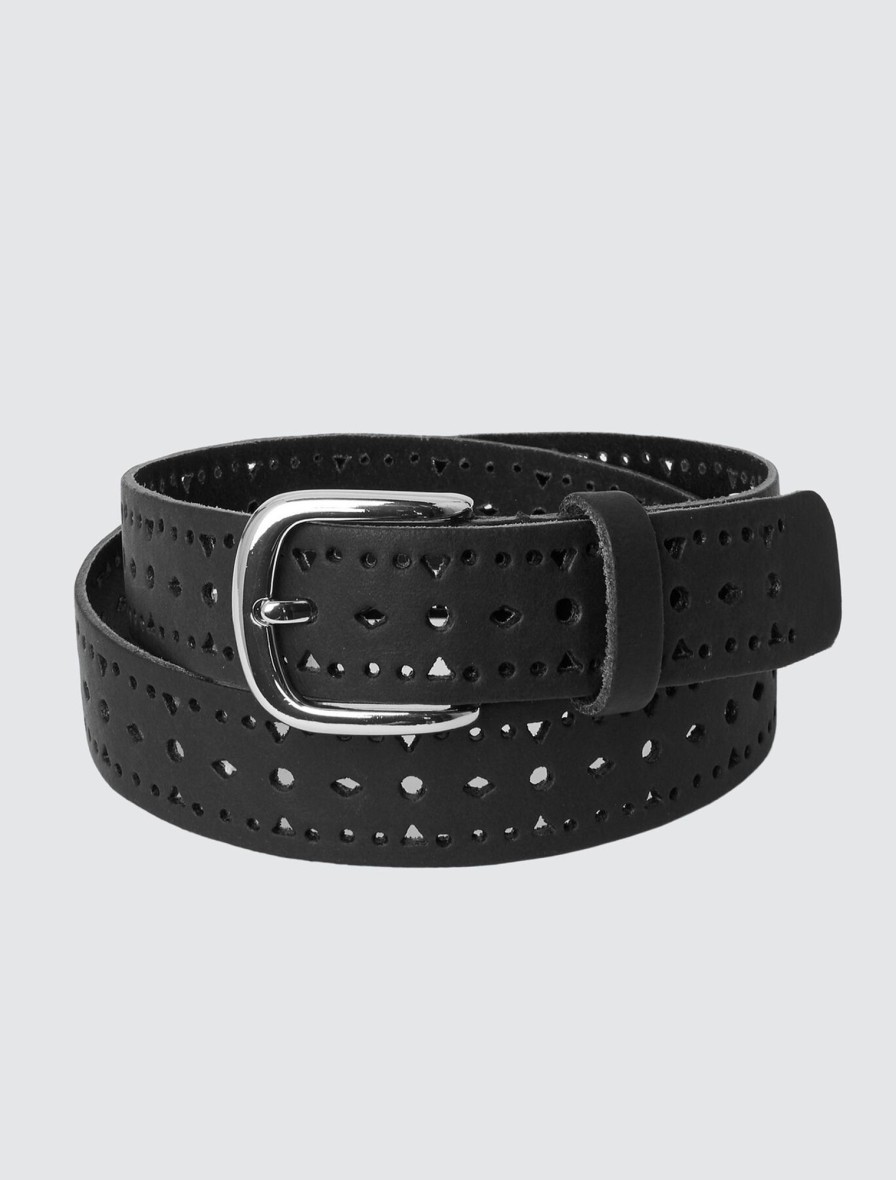 Femme BZB Ceinture | Ceinture Cuir Tannage Vegetal Ajouree Noir