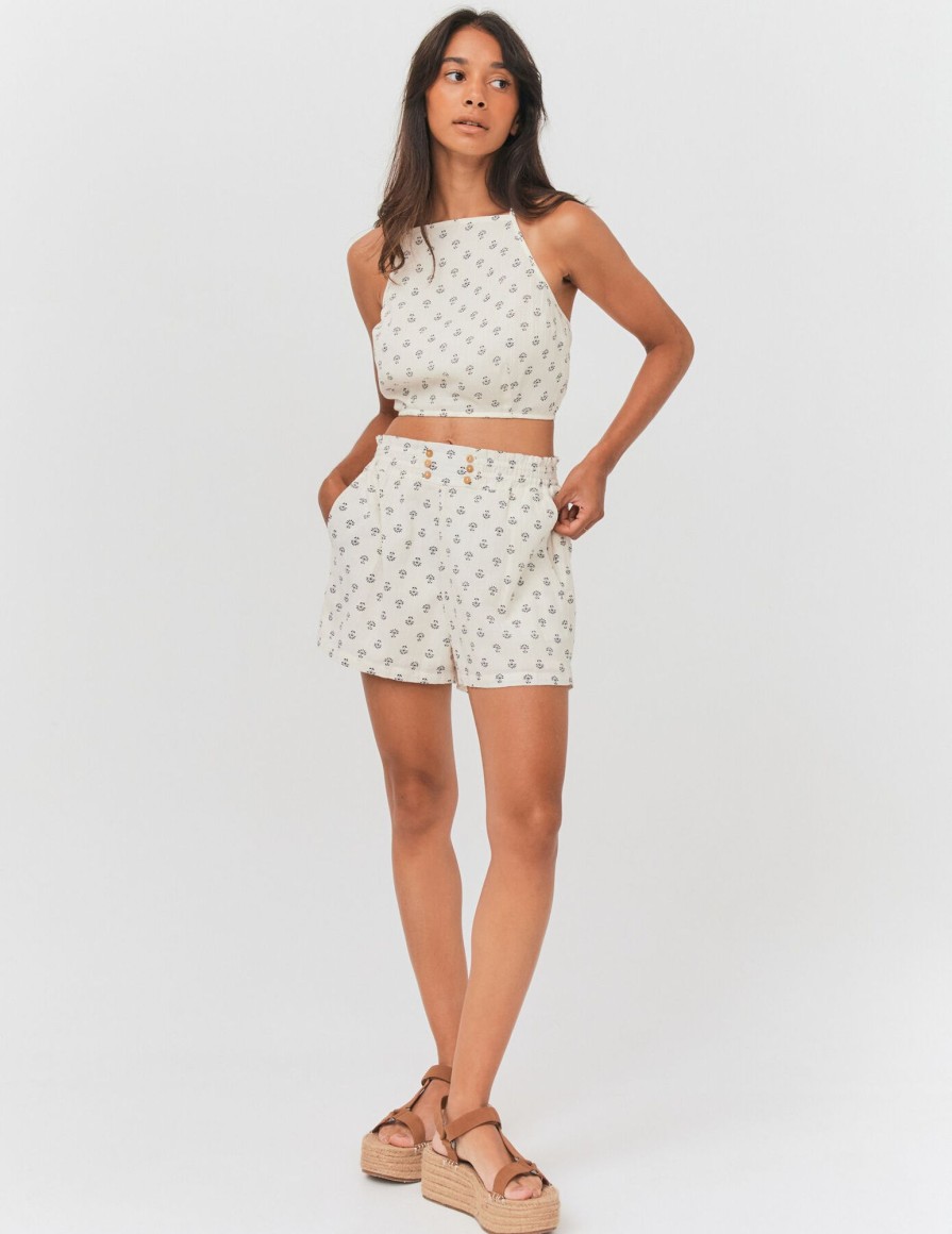 Femme BZB Short | Short Court Imprime Ecru