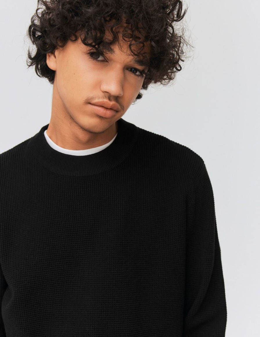 Homme BZB Pull | Pull Col Rond En Maille Noir