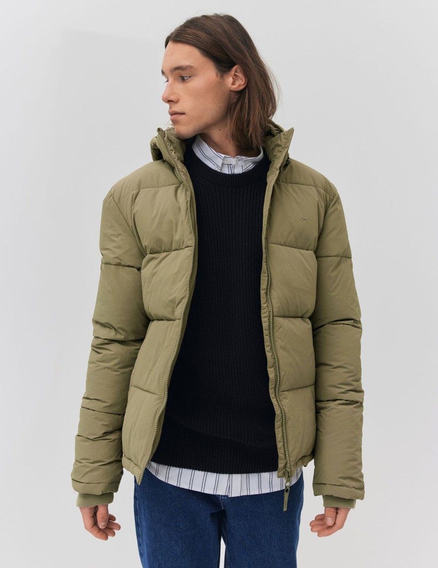 Homme BZB Manteau & Doudoune | Doudoune Chaude Unie A Capuche Vert Kaki